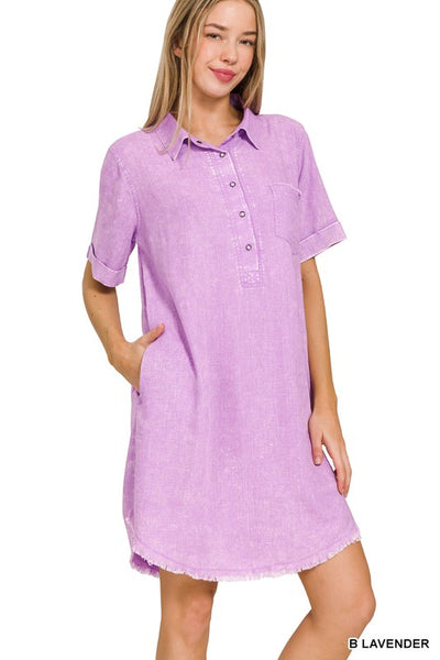Washed Linen Button Down Dress