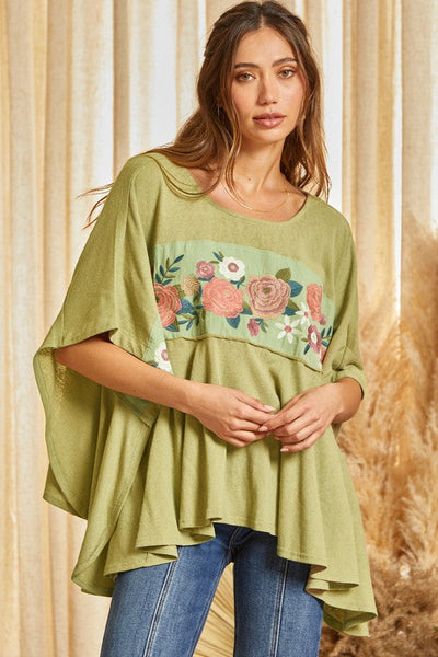PL  Poncho Knit Embroidery Top
