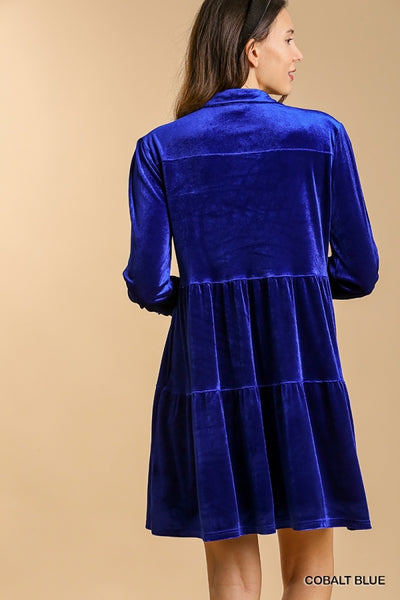 Velvet Tiered Button Front Dress